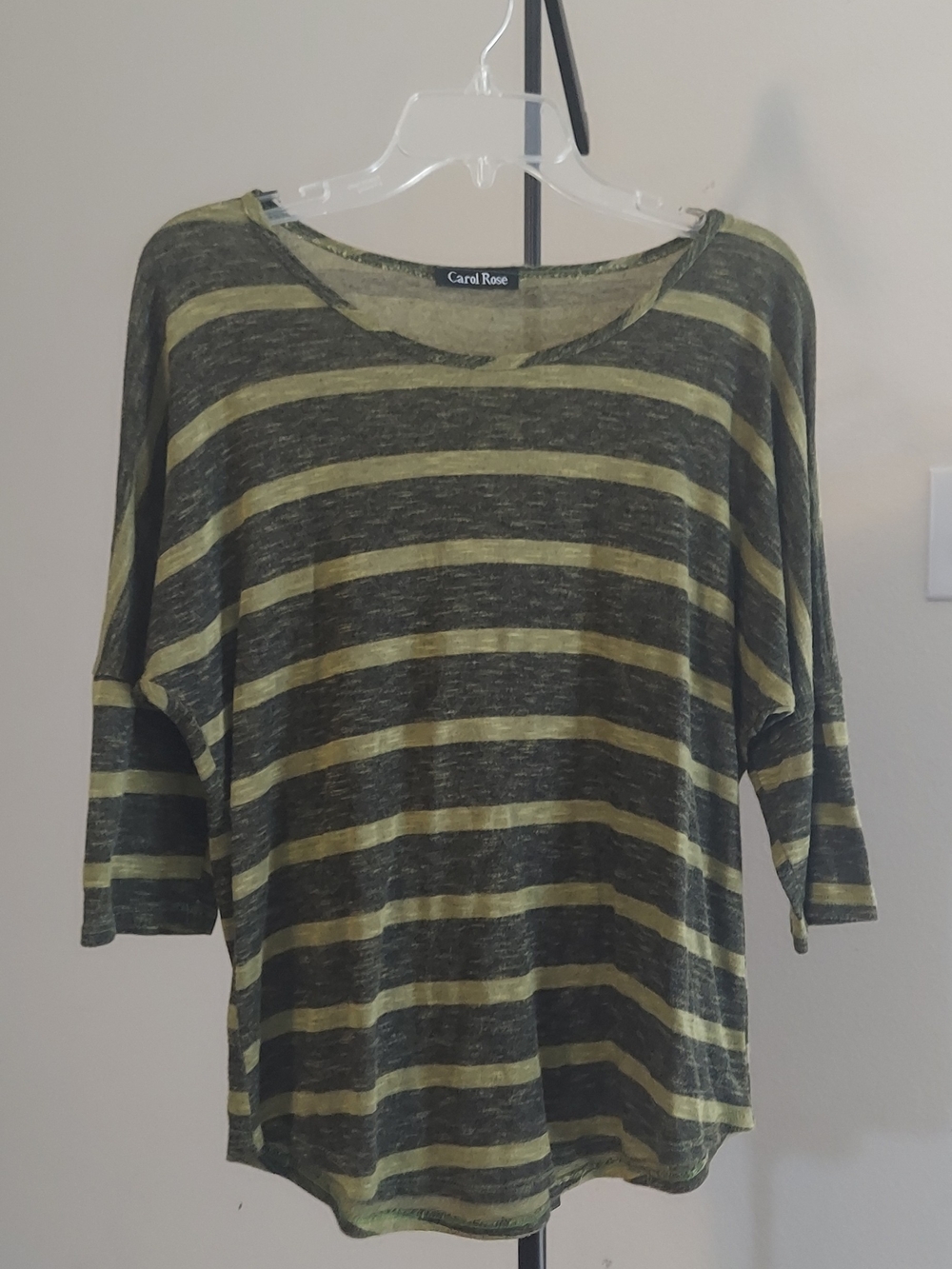 Carol Rose Olive and Light Olive Striped Long Sleeve Top